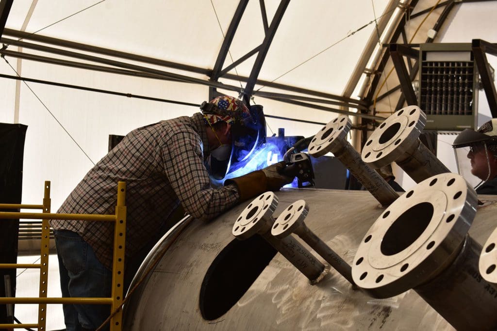 Welder working on a pressure vessel